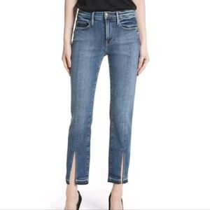 FRAME Le Nouveau Split Hem Jeans Straight Leg High Rise Sheffield Blue Jeans